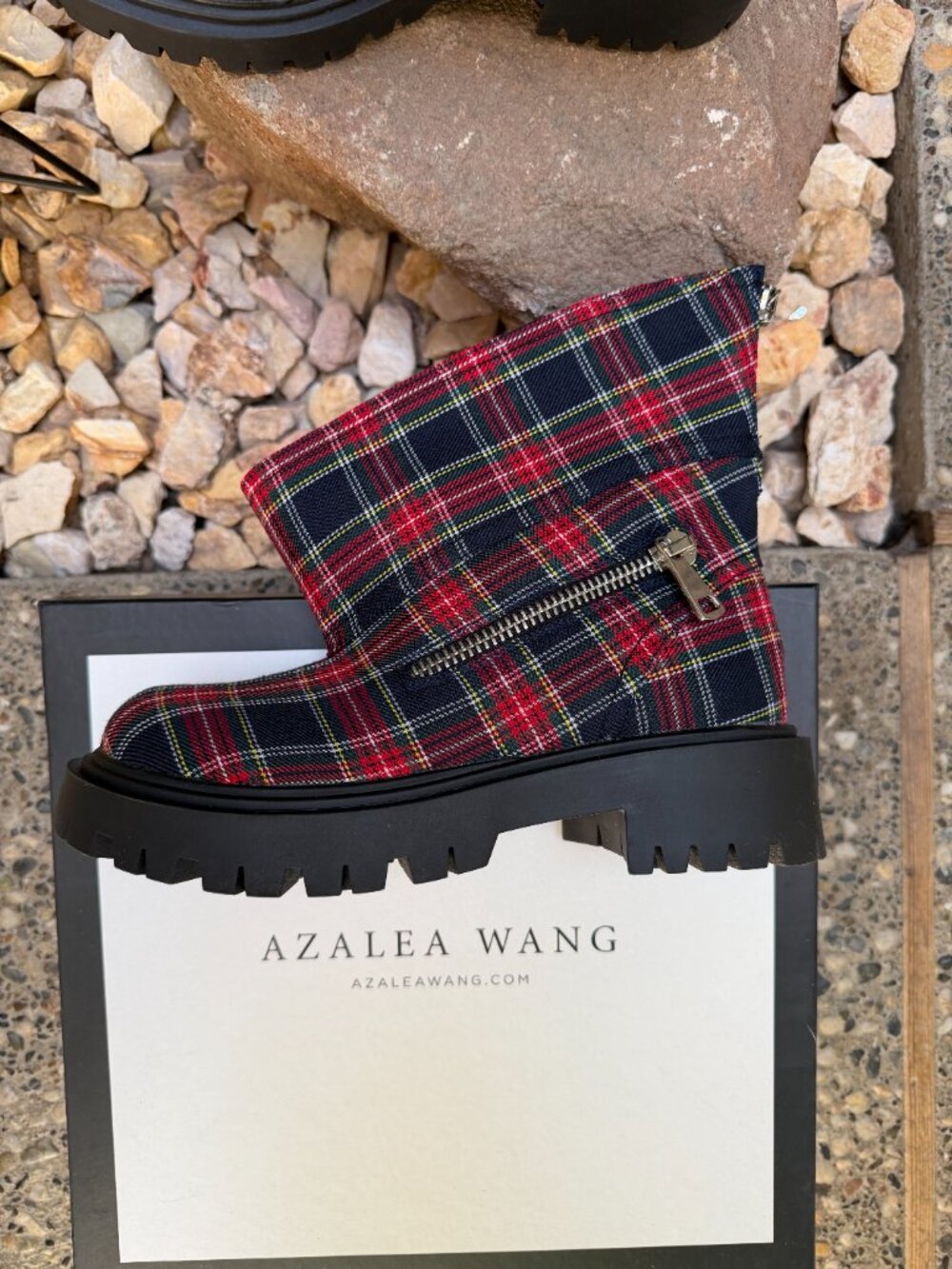 New In Box Azalea Wang Multi Plaid Chunky Combat - Ankle Boots